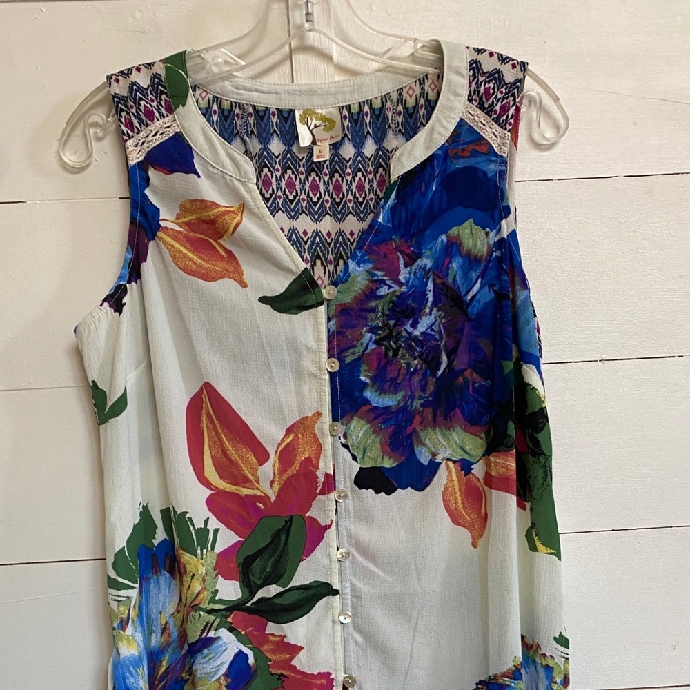 Anthropologie Fig and Flower Button Front Sleeveless Tunic Top S - EUC - Picture 7 of 12